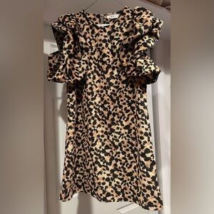 THML Animal Print Ruffle Sleeve Mini Dress